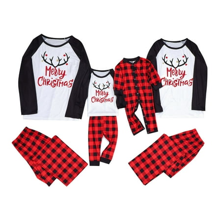 

ERTUTUYI Christmas Children Kids Printed Letter Top+Pants Xmas Family Clothes Pajamas Red 120