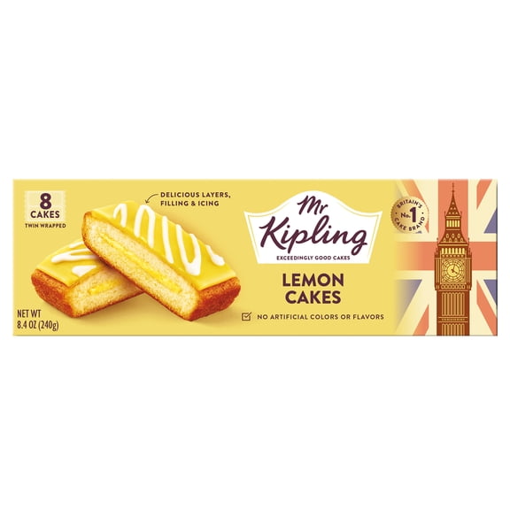 Mr. Kipling Lemon Cakes, 8 Cakes, Twin Wrapped, Ready to Eat