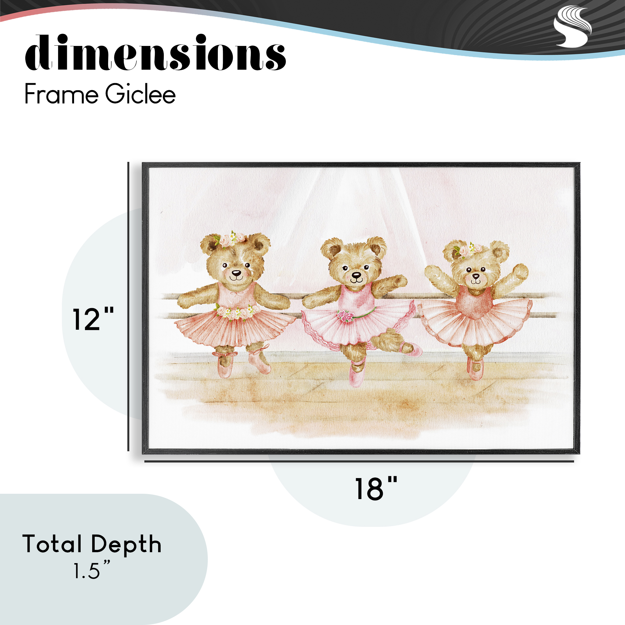 Ballet Teddies Triplet Black Framed Giclee Art, design by Amy Hall