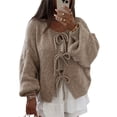 thumbnail image 1 of Gupgi Women Tie Front Knitted Cardigan Solid Color Long Sleeve Open Front Sweater Knitwear Tops, 1 of 4