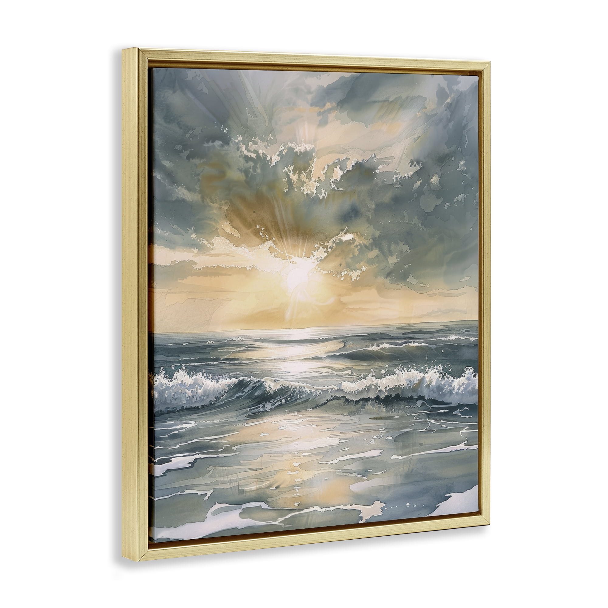 Stupell Industries Sunlit Waves Golden Reflection Gold Framed Floater Canvas Wall Art, design by Petal Prints Design