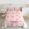 thumbnail image 2 of jejeloiu Cute Bow Tie Full Size Comforter Sets,Kawaii Princess Crown Bedding Comforter Set,Pink Bowknot Geometric Line Bedding Sets For Girl Kids,Ultra Soft Home Decor Reversible,3 Pieces, 2 of 8