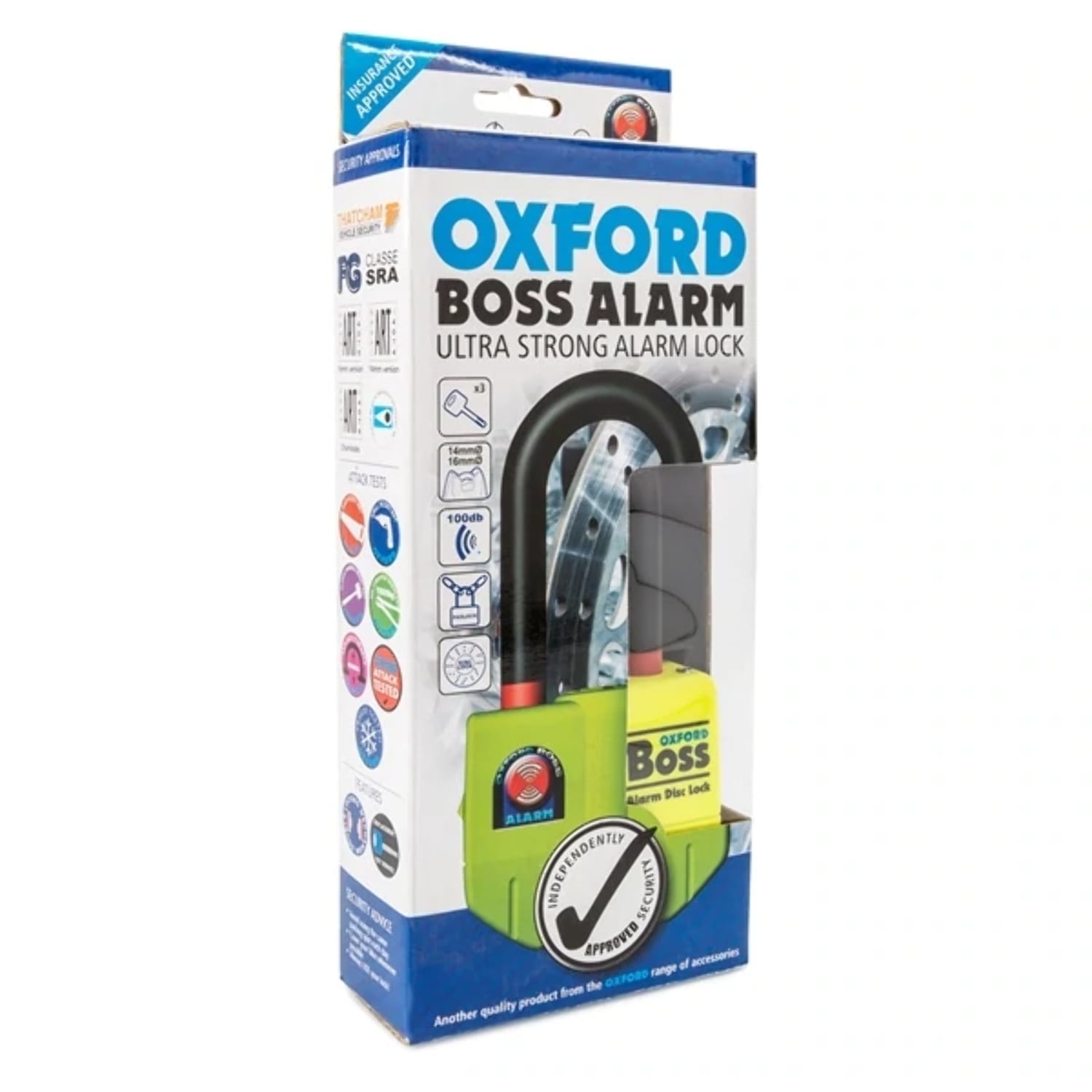 Oxford Boss 14mm Motorcycle Disc Lock Alarm Strong Motorbike Thatcham Security