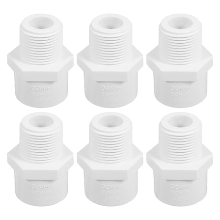 OUNONA 6-Pack White PVC Pipe Fittings with 1-Inch NPT Male Thread, 26.7mm PVC Pipe Coupling Adapter Connector for Plumbing
