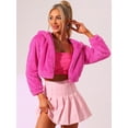 thumbnail image 2 of DARING DIVA Women's Faux Fur Zip Up Casual Fuzzy Hooded Crop Jacket XS Hot Pink, 2 of 6