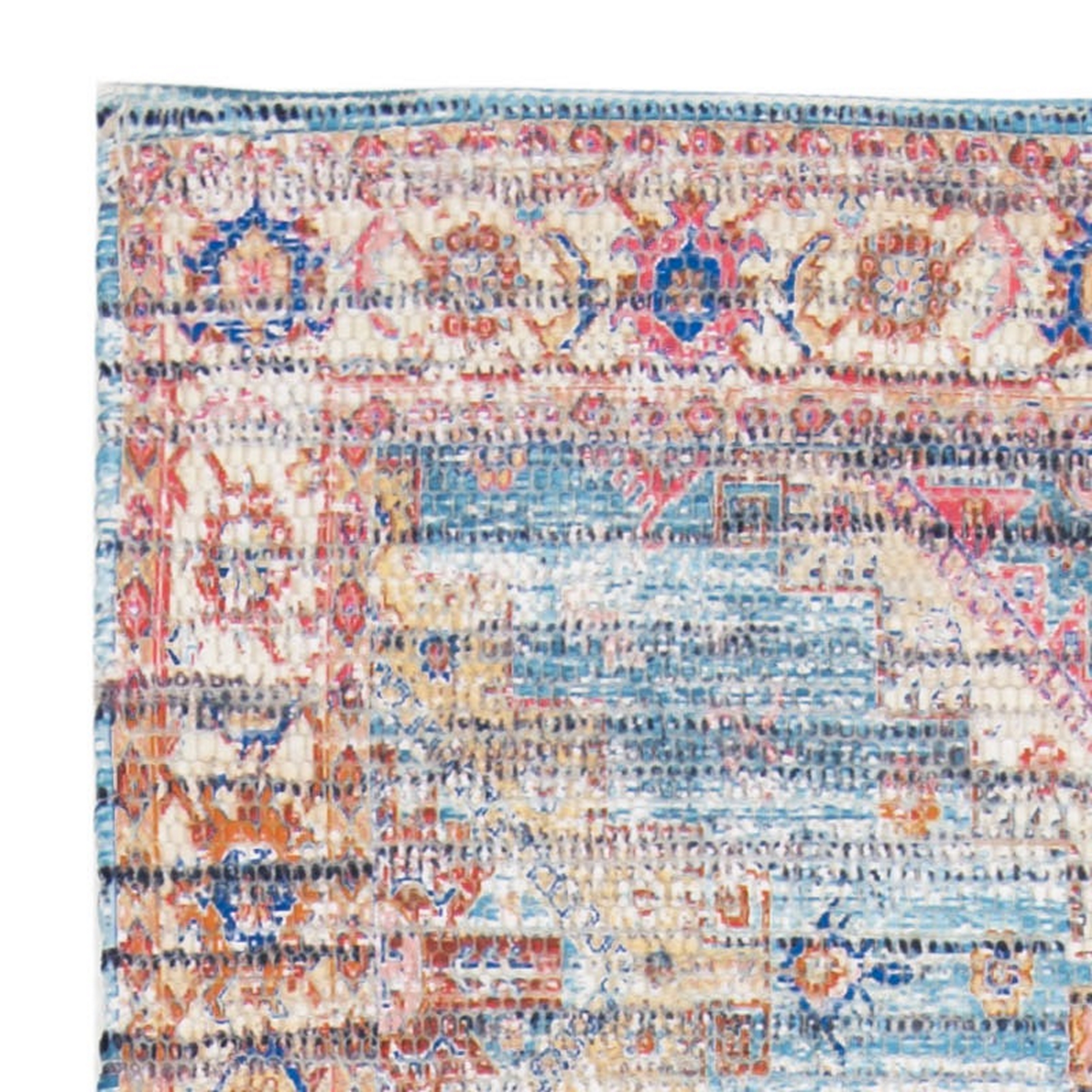 SAFAVIEH Saffron Lucius Floral Bordered Cotton Runner Rug, Rust/Blue, 2'3" x 8'