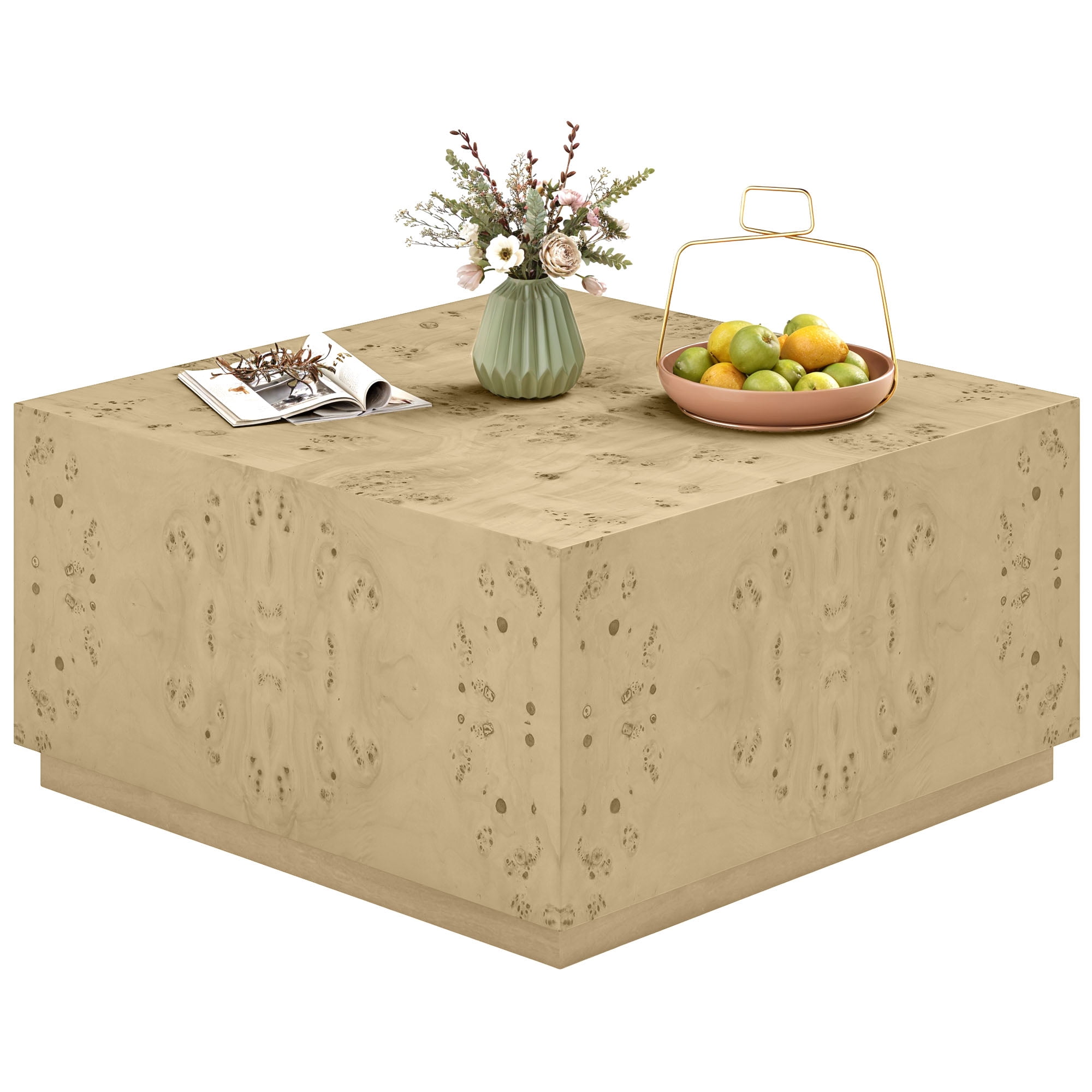 Uforic Minster Square Coffee Table, Exquisite Burl Wood Craftsmanship, Unique Grain Patterns, Modern Aesthetic, Spacious Surface, and No Assembly Required