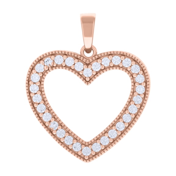 925 Sterling Silver Rose Womens Cubic-Zirconia Heart Charm Pendant
