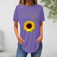 thumbnail image 2 of Tops de Verano de las Mujeres Suelto Ajuste Girasol Impresión Cuello Redondo Suelto 3/4 Manga Superior, Tops de Moda de las Mujeres, 2 of 3