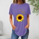 thumbnail image 3 of Tops de Verano de las Mujeres Suelto Ajuste Girasol Impresión Cuello Redondo Suelto 3/4 Manga Superior, Tops de Moda de las Mujeres, 3 of 4