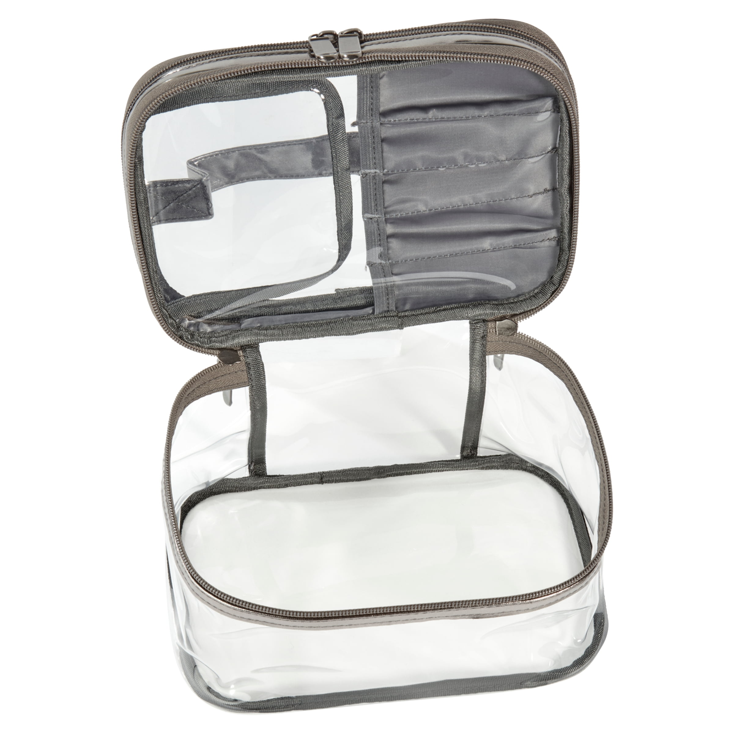 Makeup and Cosmetic PVC Train Case, Clear, 8.65" x 5.9" x 6"