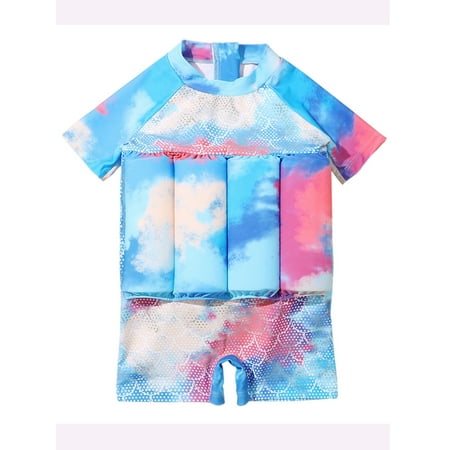 

GYRATEDREAM 2-6Y Kid Girls Tie Dye One Piece Float Suit with Adjustable Buoyancy Mermaid Bathing Suit