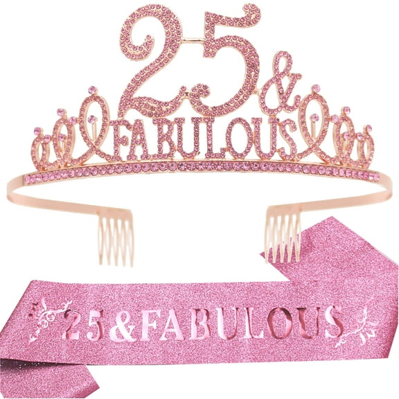 EBE EmmasByEmma 25 & Fabulous Birthday Sash & Tiara Set, Pink