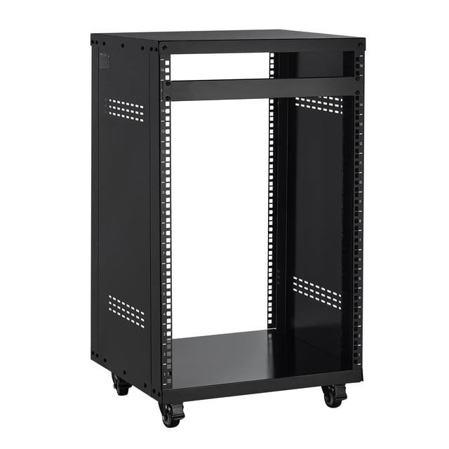 VEVOR 16U AV Rack, 200 lbs Max Capacity, Home Recording Studio Rack with Lockable Caster Wheels, Open Frame Server Cabinet, Special Vent Design, for 19-Inch Audio Video Musical & IT Equipment Mounting