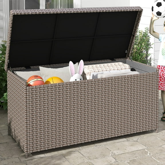 Dextrus 260 Gallon Outdoor Storage Deck Box, Large Wicker Patio Box for Outdoor Pillows, Garden Tools and Pool Supplies, Waterproof and Lockable - Brown
