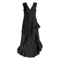 thumbnail image 5 of VBVC Women's Sleeveless V Neck Maxi Dress, Ladies' Ruffled High Low Hem Flowy Dress, Summer Casual Vacation Dress For Women,Black,S-3XL, 5 of 7