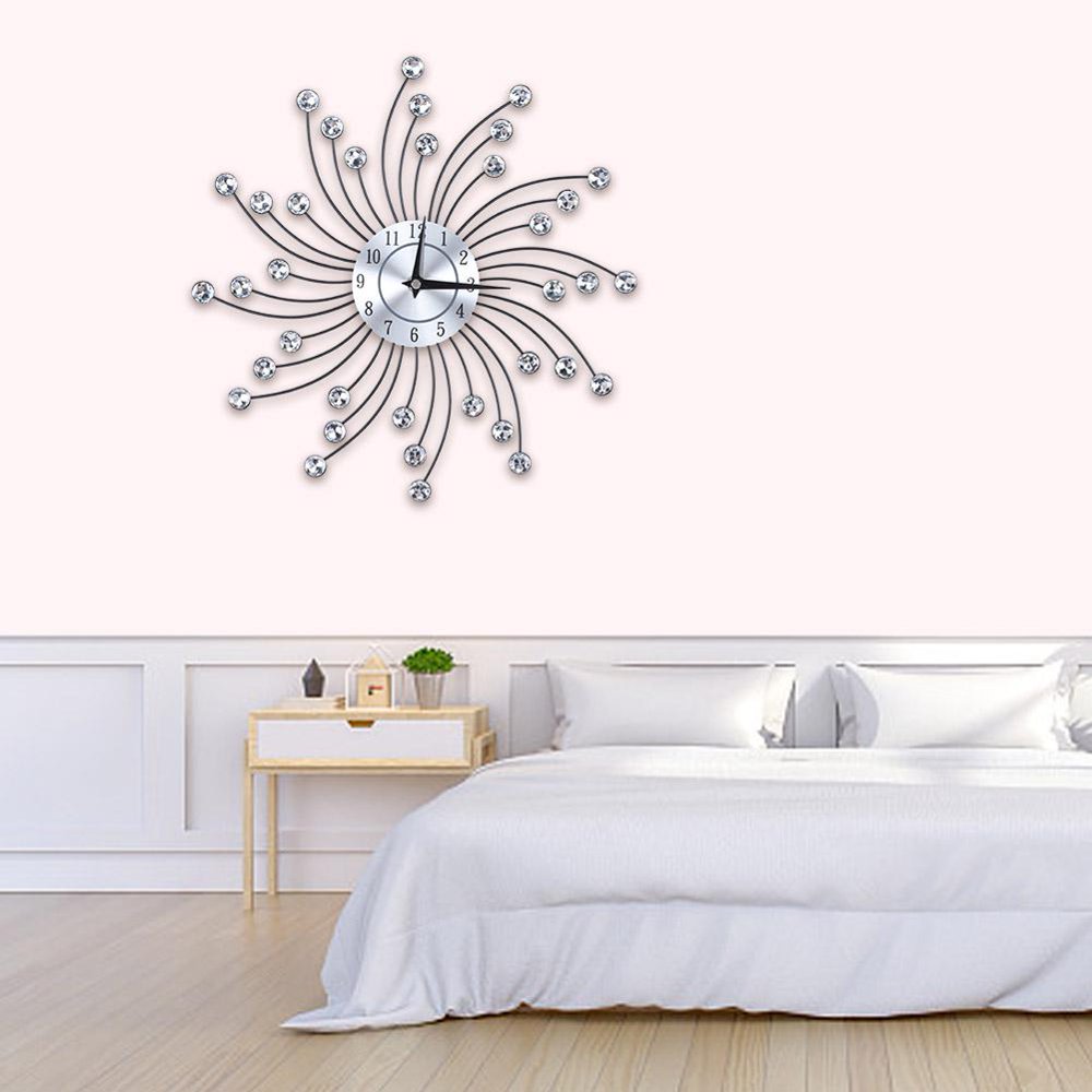 Kritne Wall Clock, Sparkling Bling Metallic Silver FlowerShaped Wall
