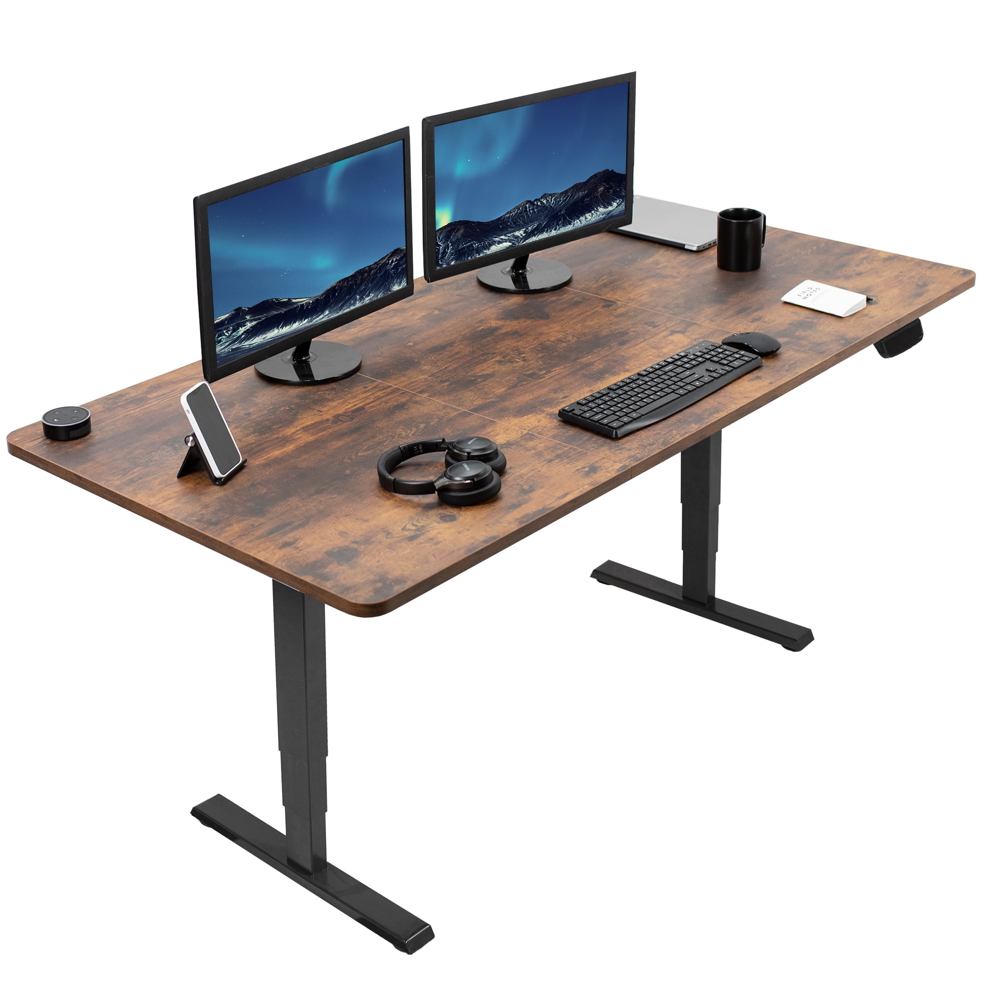 VIVO Electric 71”x36” Stand Up Desk, Rustic Vintage Brown Table Top ...