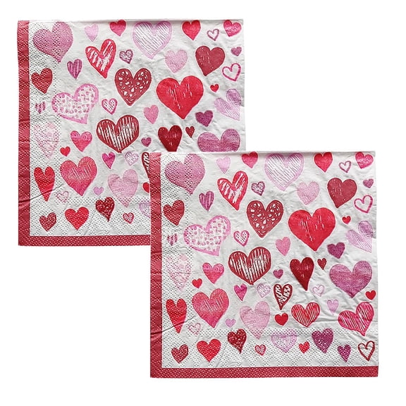 40 Pcs Valentine’s Day Heart Paper Napkins Red Pink Disposable Lunch Napkins Romantic Guest Towels Guest Napkins for Home Dinner Kitchen Valentine Anniversary Party Supplies Decorations