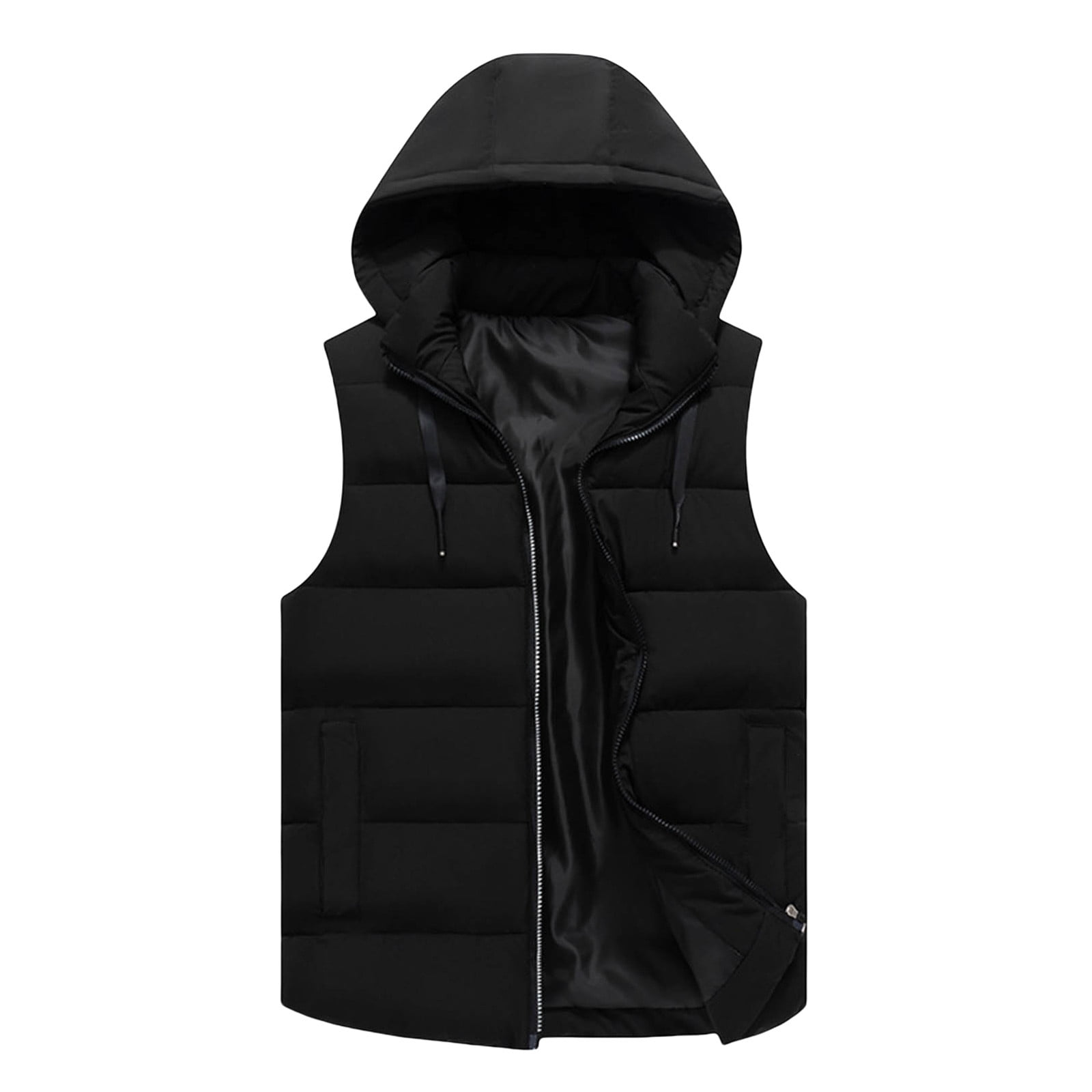 VBTAPA Mens Packable Vest Sleeveless Zip Up Hoodies Hooded Vest Coat Casual Outerwear Vests Lightweight Down Jacket with Pockets Black XXXXL