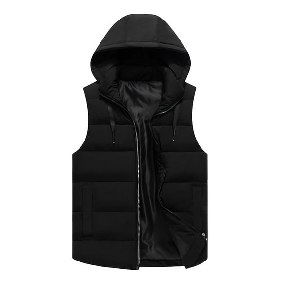 APEXFWDT Men's Detachable Hooded Puffer Vest Big&Tall Sleeveless Zip-Up Warm Outerwear Versatile Winter Layering,XXL,Black