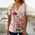 thumbnail image 2 of JTZGDY Dressy Tops for Women Trendy Plus Size Boho Floral Print Summer Tunic Shirts Loose Flowy Short Sleeve Button V Neck Ruched Pleated Tshirt Loose Oversized Casual Blouse Multicolor#08 XXXXXL, 2 of 5