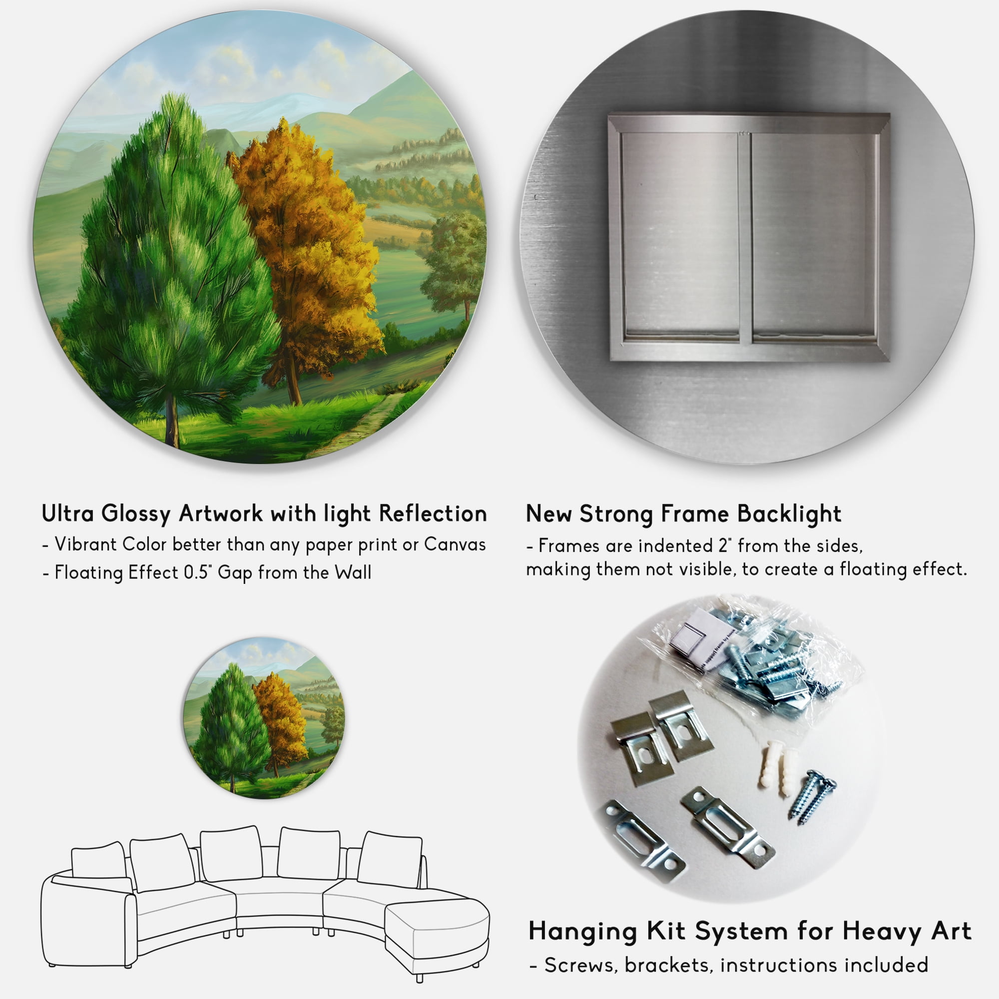 Designart 'VIbrant Trees With Country Scenery' Traditional Circle Metal Wall Art 23x23 - Disc of 23