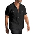 thumbnail image 5 of Men's Summer Linen Button Shirts, Short Sleeve Button Loose Fitting Casual Tee Tops with Pockets, Soft Breathable T-Shirt Beach Daily Wear, Outdoor Activities Black XL, 5 of 9