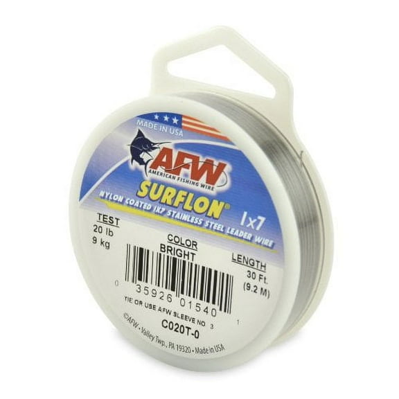 AFW C020T-0 Surflon Nylon Coated 1x7 Stainless Steel Wire Leader, Bright, 20 lb