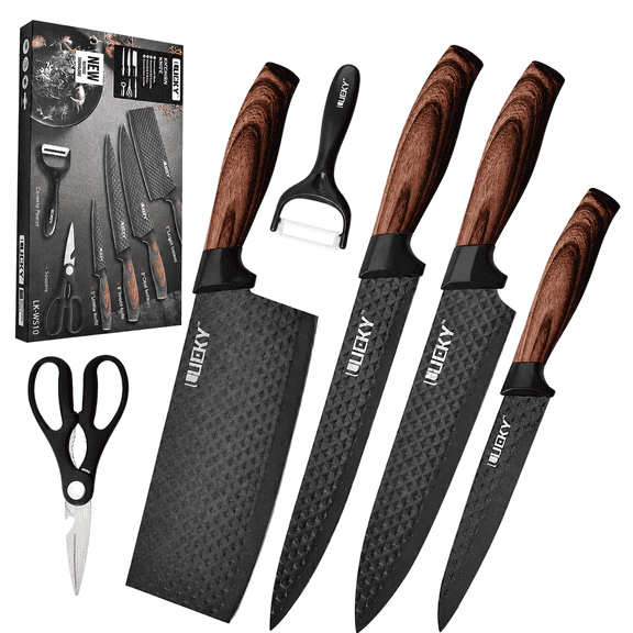 6-Piece Chef Knife Set, MDHAND Kitchen Knife Set,High Carbon Stainless Steel Blades with Wooden for Chef Cooking Paring Cutting Slicing