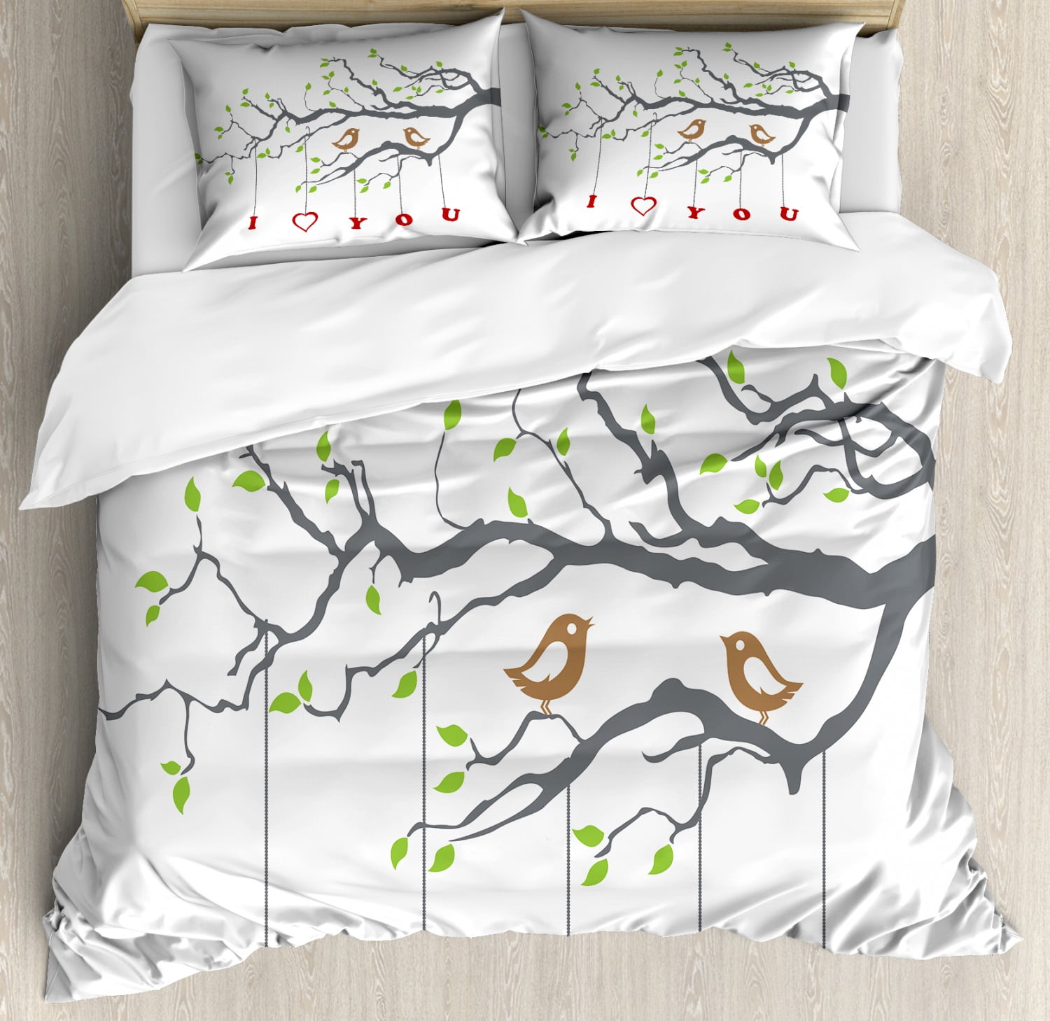 I Love You Duvet Cover Set Love Birds On A Tree Branch Romance