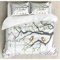 thumbnail image 1 of I Love You Duvet Cover Set King Size, Love Birds on A Tree Branch Romance Spring Inspiration Artwork Print, Decorative 3 Piece Bedding Set with 2 Pillow Shams, Grey Red Fern Green, by Ambesonne, 1 of 3