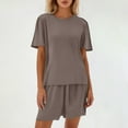 thumbnail image 2 of Lounge Sets for Women Comfy Pajamas Set 2 Piece Outfits Short Sleeve Tops and Wide Leg Shorts with Pockets Casual Loungewear (Grey,XL), 2 of 4