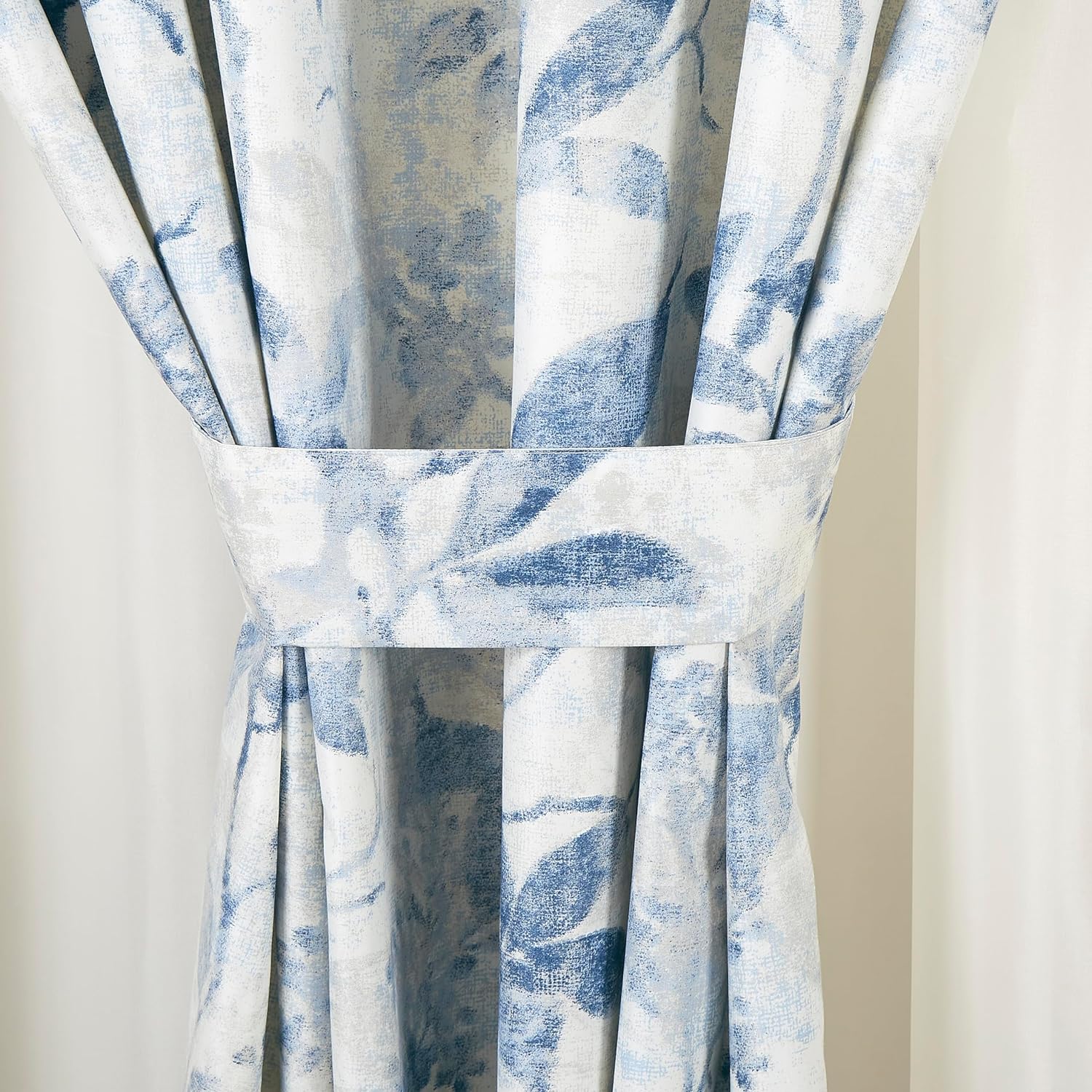 Chezmoi Collection 4-Piece Tropical Floral Window Curtain Set with Sheer Backing, Blue Gray White Textured Floral Printed Microfiber, 120 inch x 84 inch