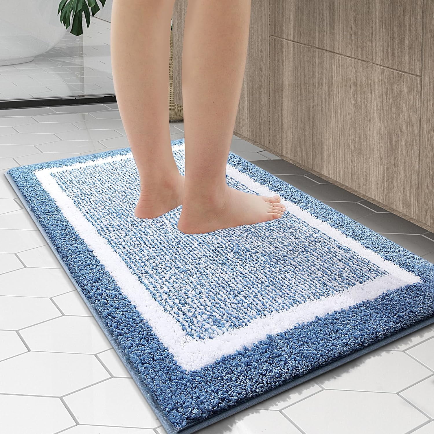 Ht Viik Bathroom Rugs 30x20, Extra Soft and Absorbent Microfiber Bath Mat, Non-Slip, Machine Washable, Quick Dry Shaggy Bath Carpet, Suitable for Bathroom Floor, Tub, Shower (Medium, Blue)