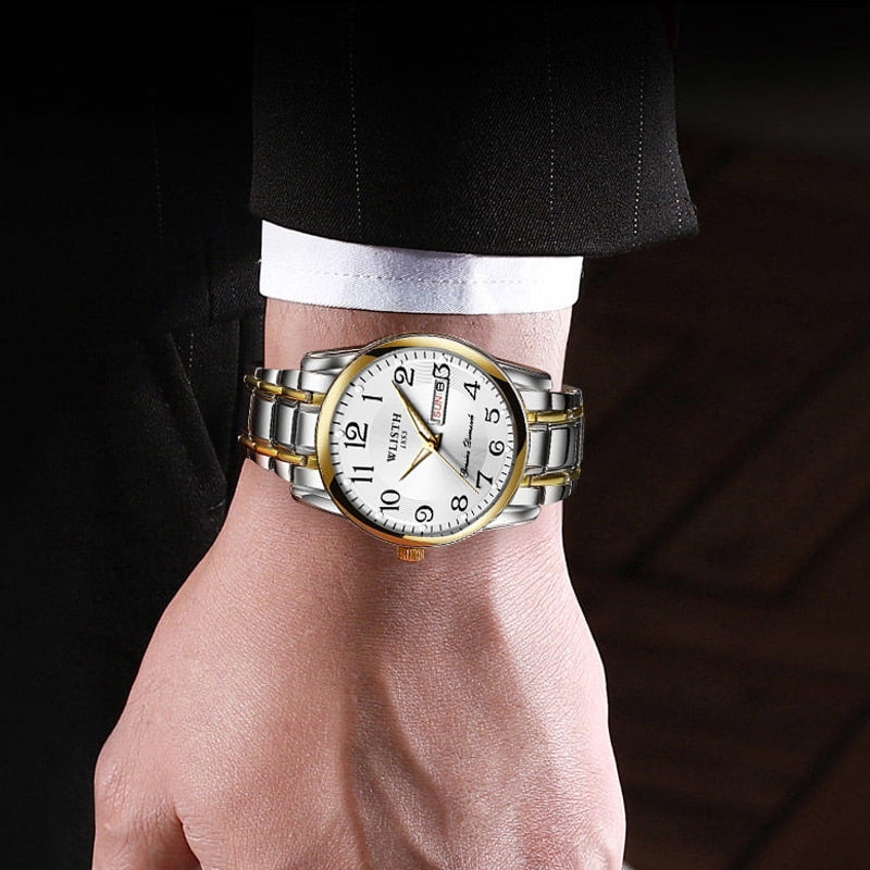 Men's Watch with Dual Calendar, Luminous Function, Large Numbers, Water-Resistant Quartz Digital Watch for Men