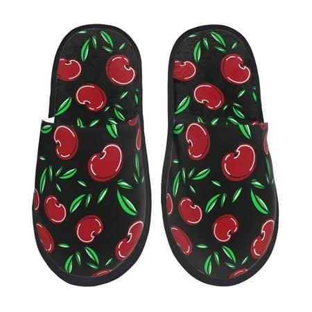 Balery Cherry Slient Indoor Furry Fleece Comfort House Shoes Soft Non-Slip Home Shoes Cotton slippers House Slippers-- Large