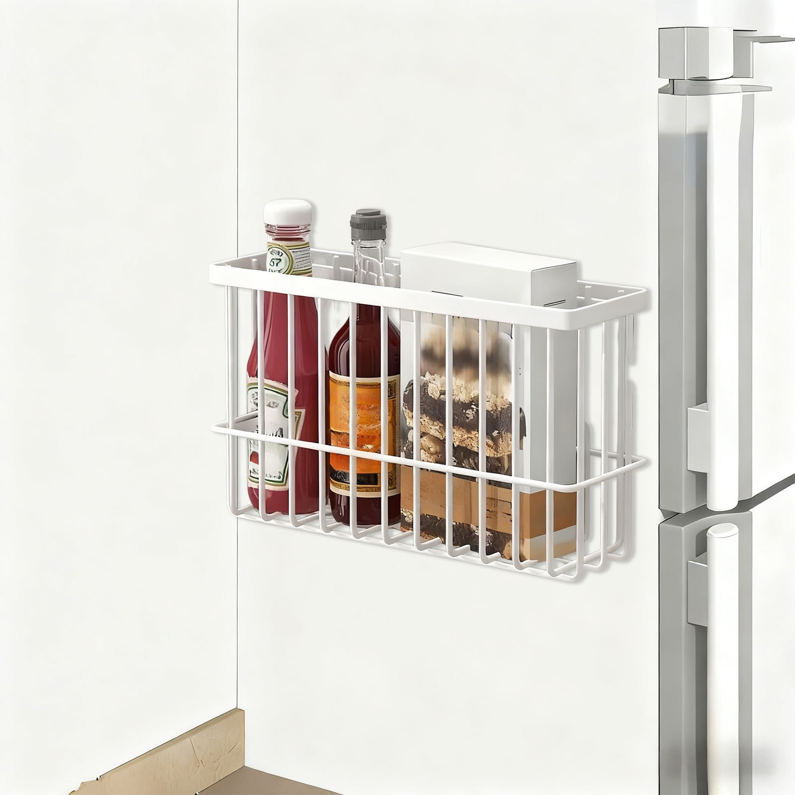 Magnetic Basket Refrigerator Storage Rack Strong Magnetic Shelf Metal Lint Collector Dryer Ball Organizer for Kitchen Laundry Office Space Saving Magnetic Storage Basket