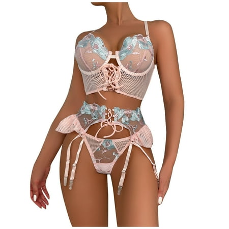 

Fesfesfes Ladies Underwear Set Fashion Sexy Cute Lingerie Hollow Lace Ruffles Splicing Sexy Underwear Women Thong Garter Belt Nightwear Suit Gifts for Her Sale