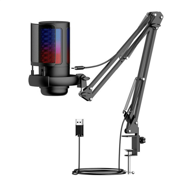 USB Microphone Kit Podcast Recording Cardioid Condenser Mic With Adjustable Arm Stand For Gaming Streaming