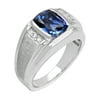 Men's Sterling Silver Created Blue and White Sapphire Ring - Mens Ring