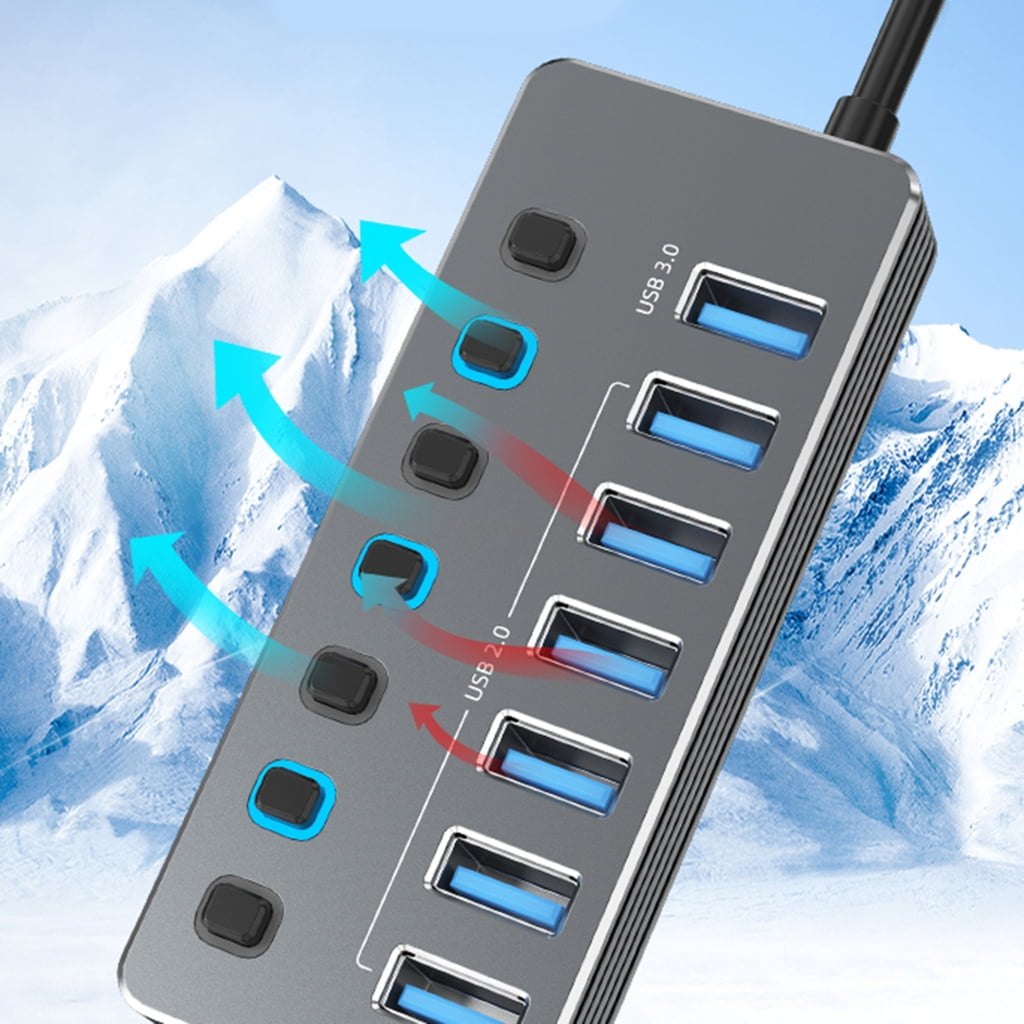 Aluminum Body Multiport USB Hubs Individual Power Controls LED Status Lights and Fast Speed for Multiple Devices
