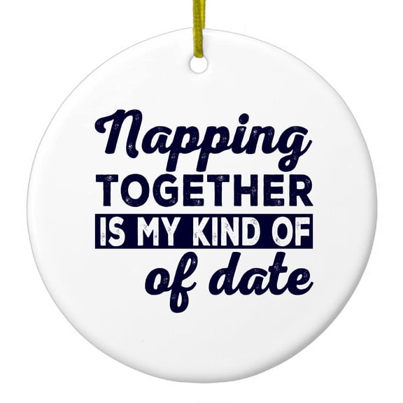 DistinctInk Hanging Ceramic Christmas Ornament - Napping Together is My Kind of Date - Gold String, 2-3/4 inch Diameter