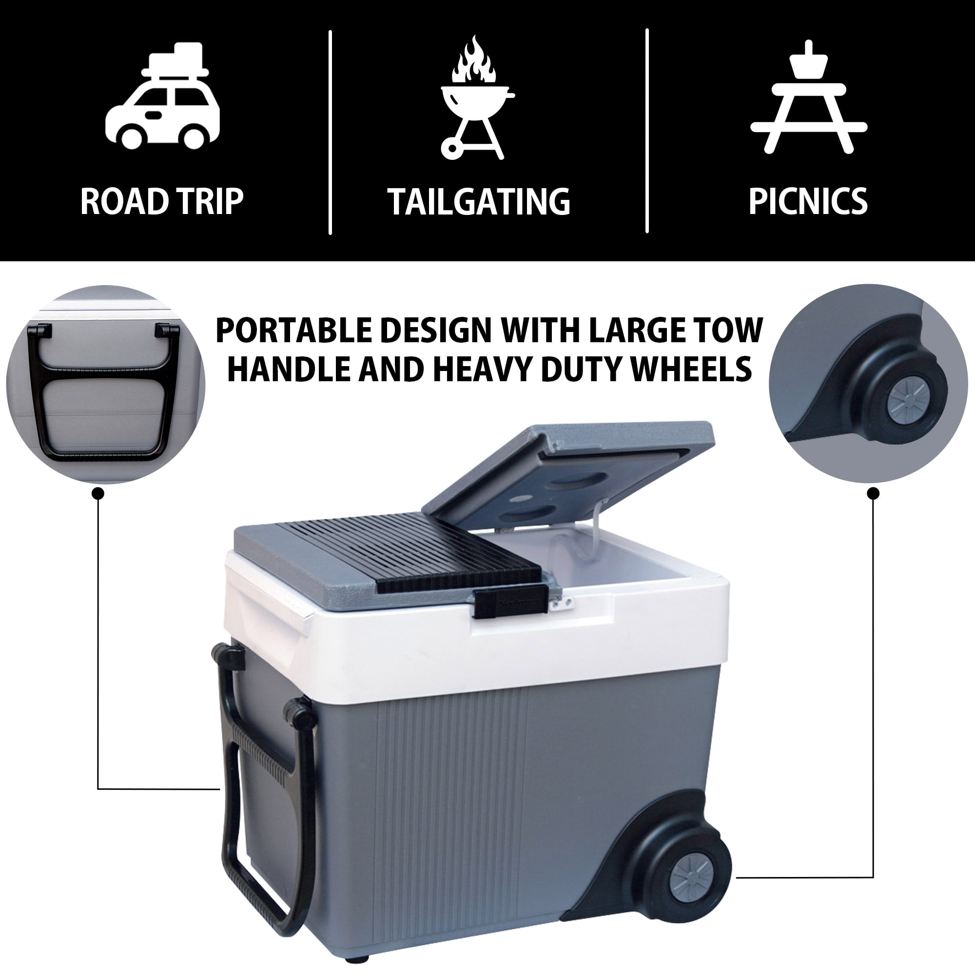 Koolatron 12V Wheeled Electric Cooler/Warmer 31L (33 qt), Gray