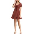 thumbnail image 2 of MODA NOVA Junior's Sweetheart Neck Bow Tie Front Ruffle Hem Mini a Line Dress, 2 of 5