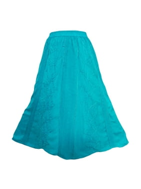 Mogul Womens Maxi Skirt Blue Embroidered Boho Chic Fashion Long Skirts