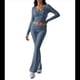 thumbnail image 1 of Conjunto Deportivo de 2 Piezas para Mujer, Camiseta de Larga, Pantalones Acampanados, Chándal Informal, Gris Azul, XL, 1 of 8