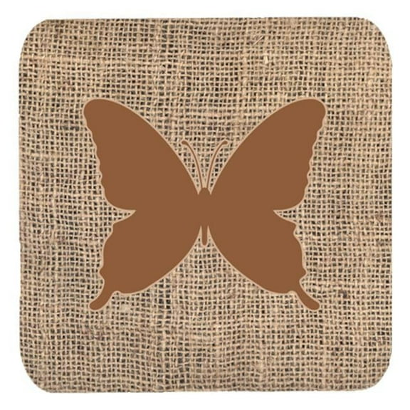 Butterfly Burlap and Brown Foam Coasters, Set - 4