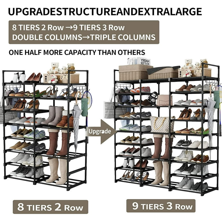  WEXCISE Large Shoe Rack Organizer 9 Tiers 4 Rows for 64-72  Pairs Shoe and Boots, Tall shoe storage Metal garage shoe storage Black for  Entryway, Closet, Bedroom, Hallway : Home & Kitchen