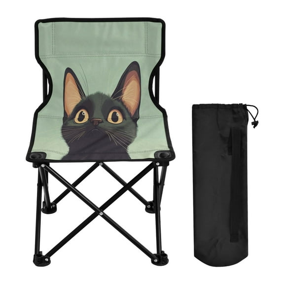 WOBOGO Cute Curious Cat Camping Chair Convenient Four Corner Backrest Folding Stool Can Hold Up to 220lbs